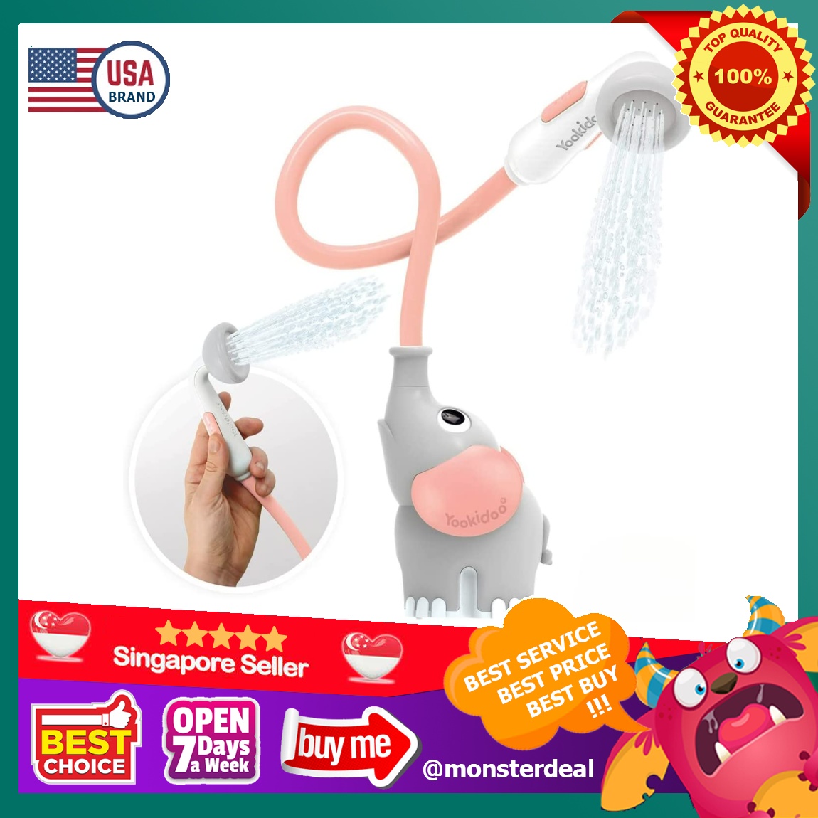 Yookidoo Baby Bath Shower Head Elephant Water Pump with Trunk