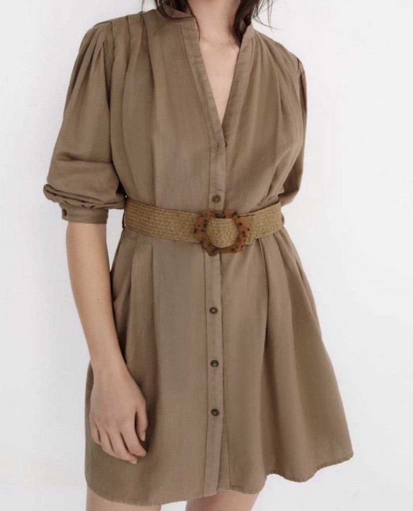 Zara Belted Linen Dress, Women's Fashion, Tops, Blouses on Carousell