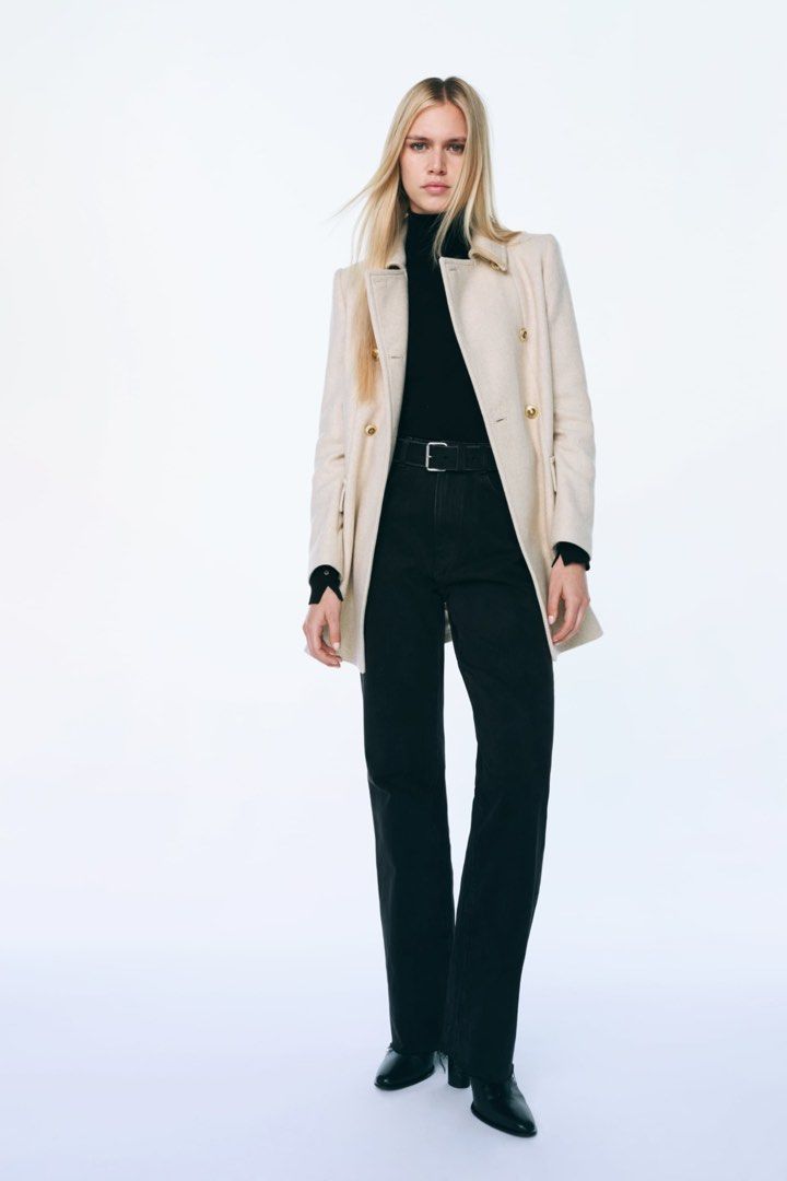 wool blend coat with golden buttons