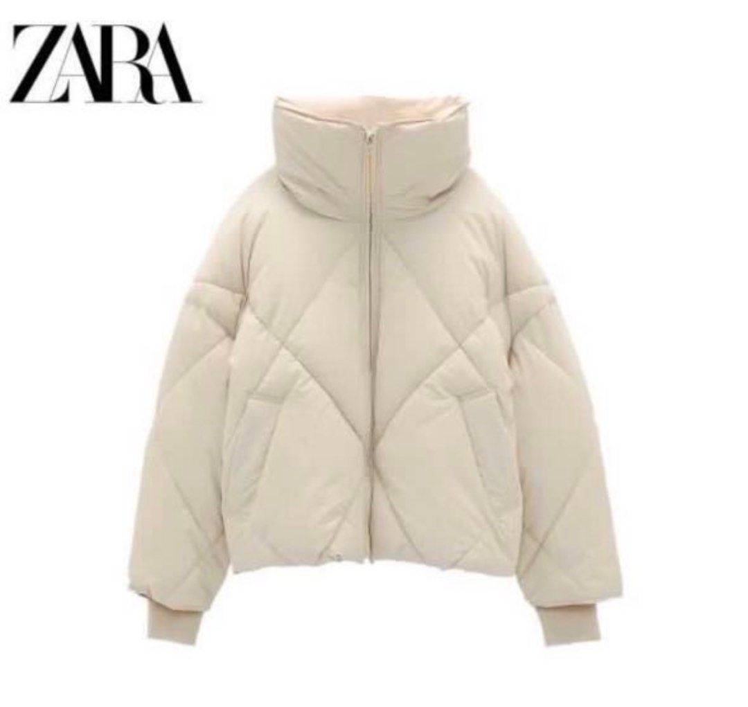 Zara cream puffer jacket top