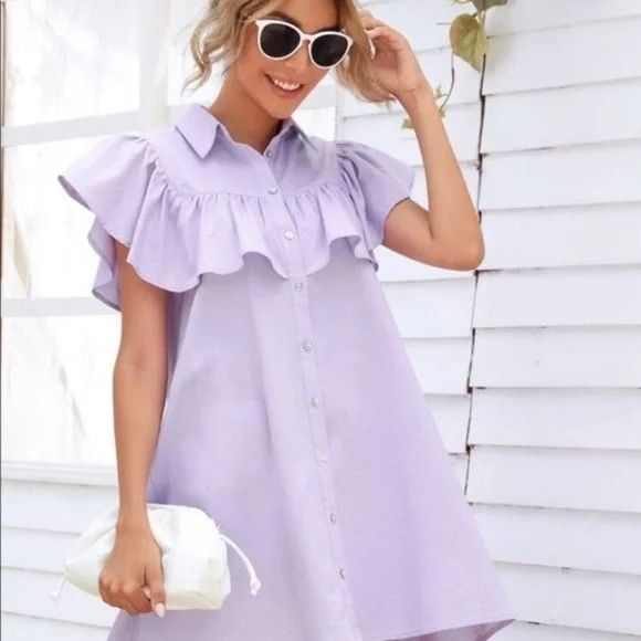 ZARA RUFFLE LINEN SHIRT DRESS