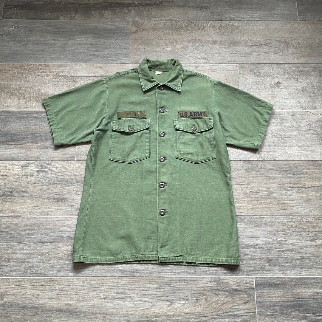 70's US ARMY VINTAGE UTILITY SHIRT SATEEN MILITARY USA SHIRTS