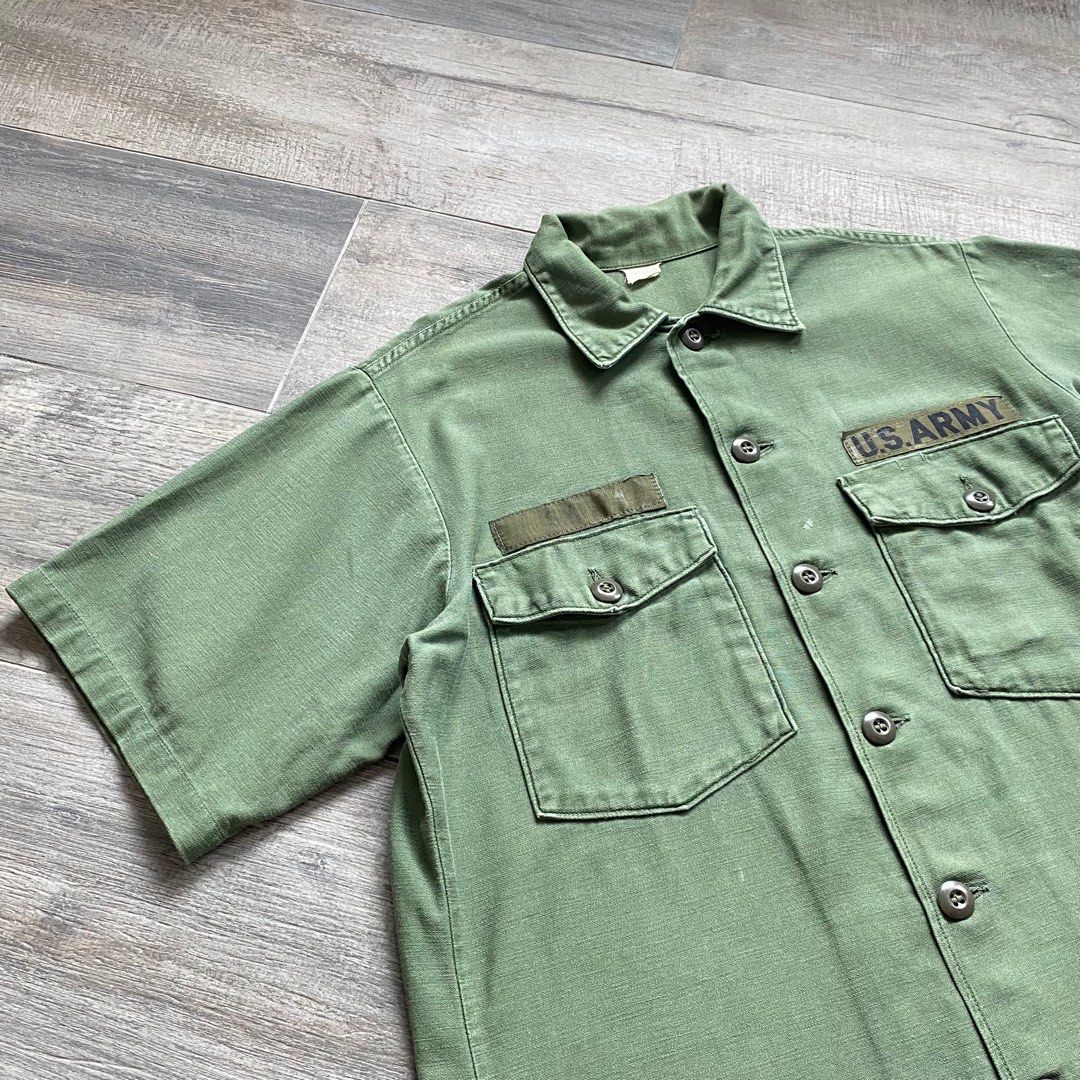 70's US ARMY VINTAGE UTILITY SHIRT SATEEN MILITARY USA SHIRTS