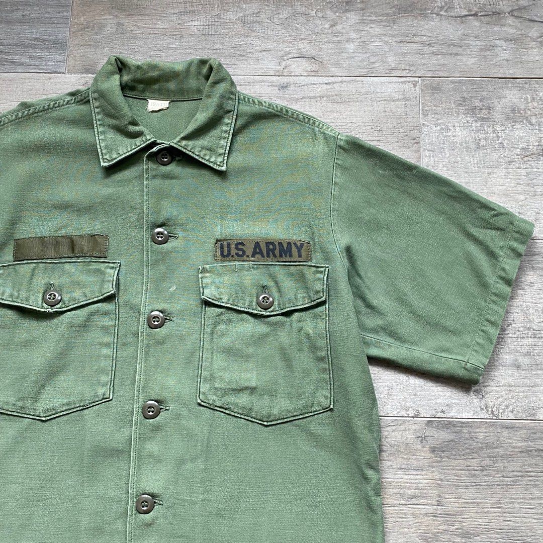 70's US ARMY VINTAGE UTILITY SHIRT SATEEN MILITARY USA SHIRTS