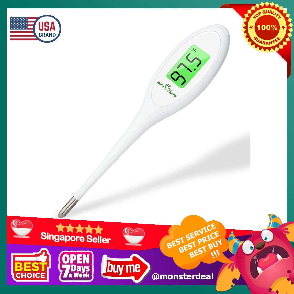 8 SEC Fast Reading Easy@Home Digital Thermometer, Oral Rectal and Underarm, Backlit and Alarm Emt-a12