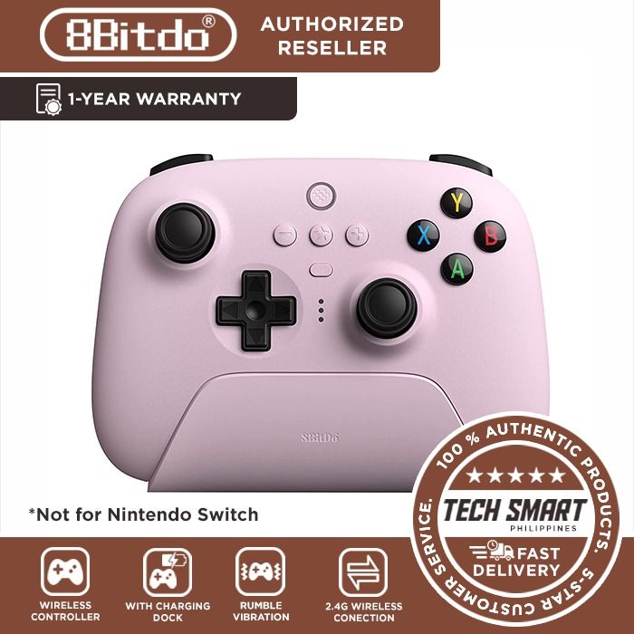 8Bitdo Ultimate 2.4g / Bluetooth Controller with Charging Dock, Bluetooth Controller for Switch, Android and Windows (Category: Controllers) located in Manila. Submitted by techsmartph (Listing ID 1195240467, Image 3). Description: Black 2.4g - PHP2199 White 2.4g - PHP2199 Pastel Pink 2.4g - PHP2199 Purple 2.4g - PHP2199 Black Bluetooth - PHP2999 White Bluetooth - PHP2999 * Compatible with Switch via Bluetooth/2.4g adapter/USB Cable and Windows w