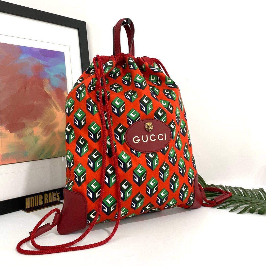 Authentic Gucci Red Nylon Drawstring Backpack