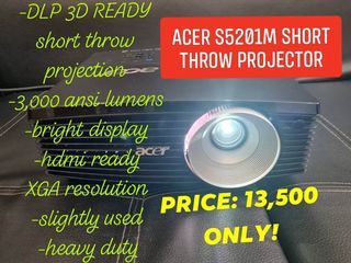 Acer short throw projector 3000 lumens bright display