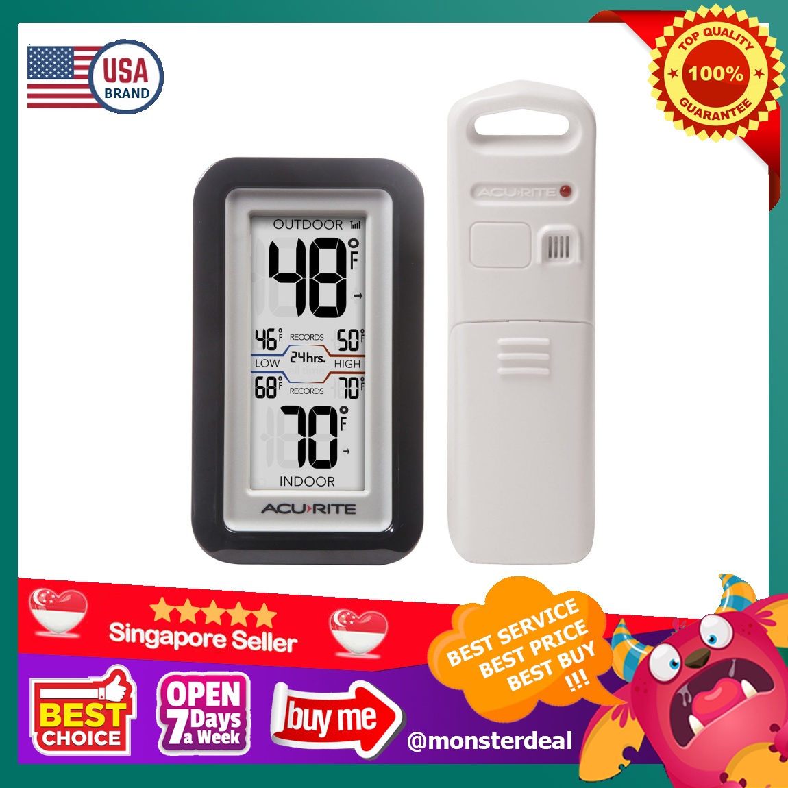 AcuRite 02043 Digital Thermometer with Indoor/Outdoor Temperature,Black