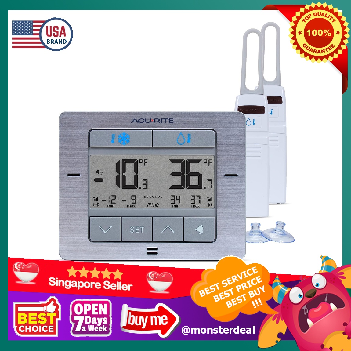 AcuRite Digital Wireless Fridge and Freezer Thermometer with Alarm, Max