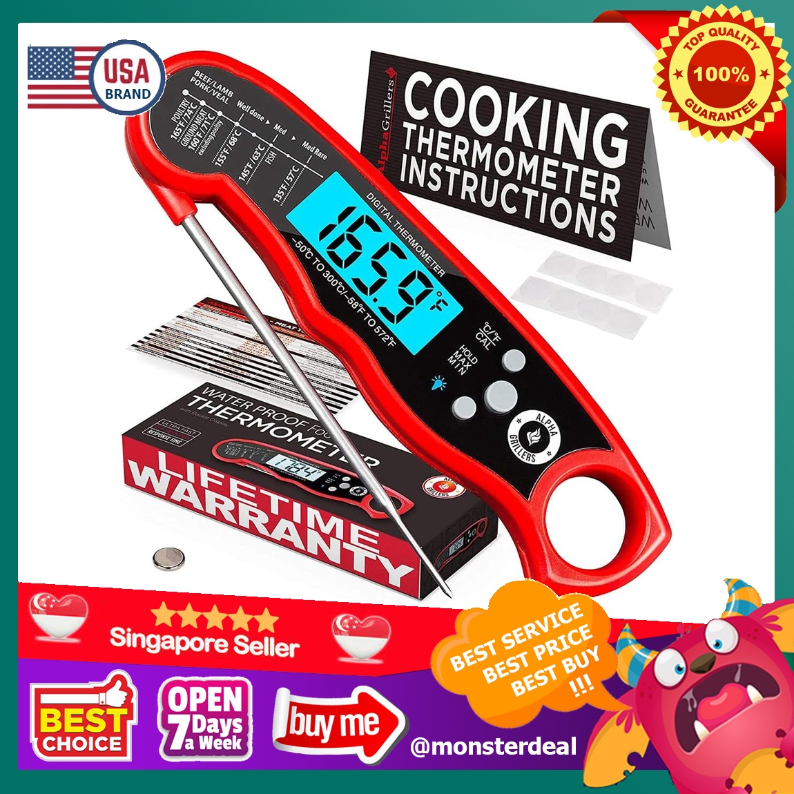 Alpha Grillers Instant Read Meat Thermometer for Grill and Cooking