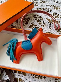 AUTHENTIC Hermes Jaune D'or Yellow, Blue Rodeo GM Horse Keychain Bag  Charm