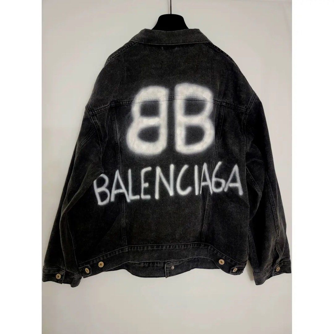 Balenciaga Spray Paint Logo Denim Jacket, Men's Fashion, Coats, Jackets