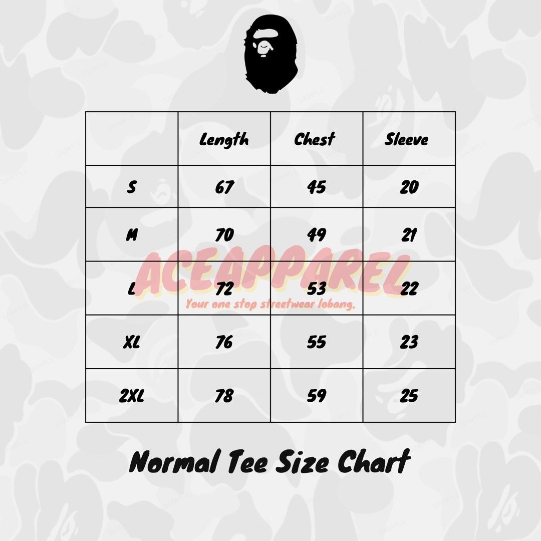 Bape size chart jp 2025