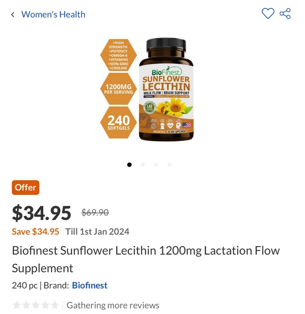 [Biofinest Sunflower Lecithin] Lactation Flow Supplement, Health & Nutrition, Health Supplements