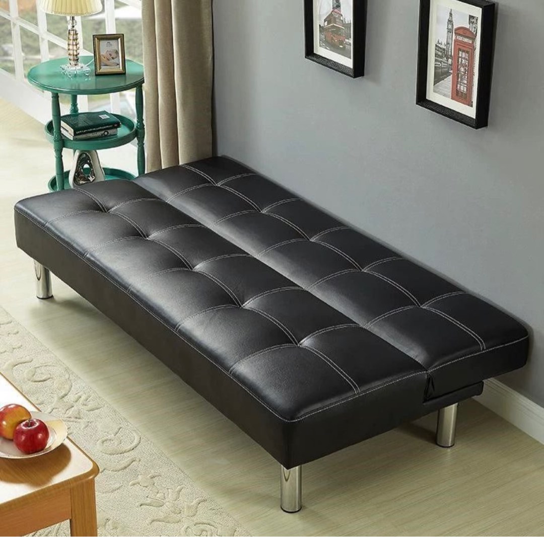 Black leather Sofa Bed, Furniture & Home Living, Furniture, Sofas on