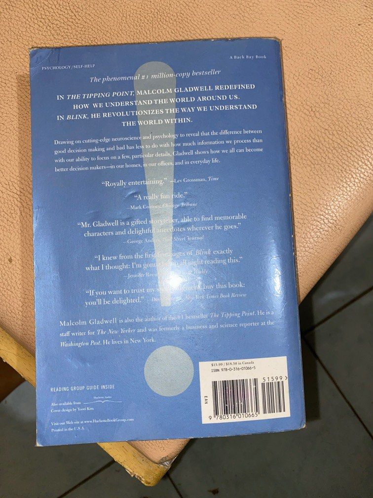 Blink the power of thinking without thinking by malcolm gladwell (Category: Storybooks) located in Butuan. Submitted by sphgrc (Listing ID 1237322029, Image 2). Description: done reading this. need fundss. the price i negotiable. there are underlined and wrote some part but i can erase since i used friction pen. just pay for the shipping fee.