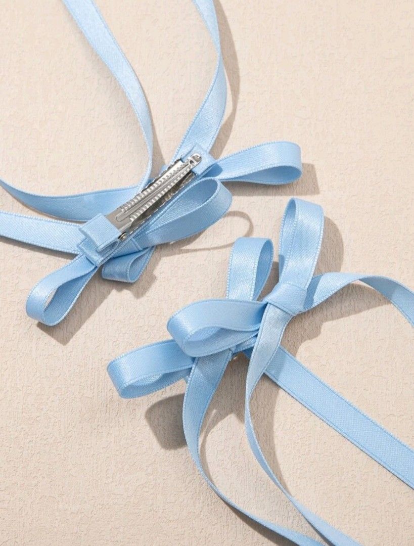 Blue Ribbon Hair Clips, Women's Fashion, Watches & Accessories, Hair