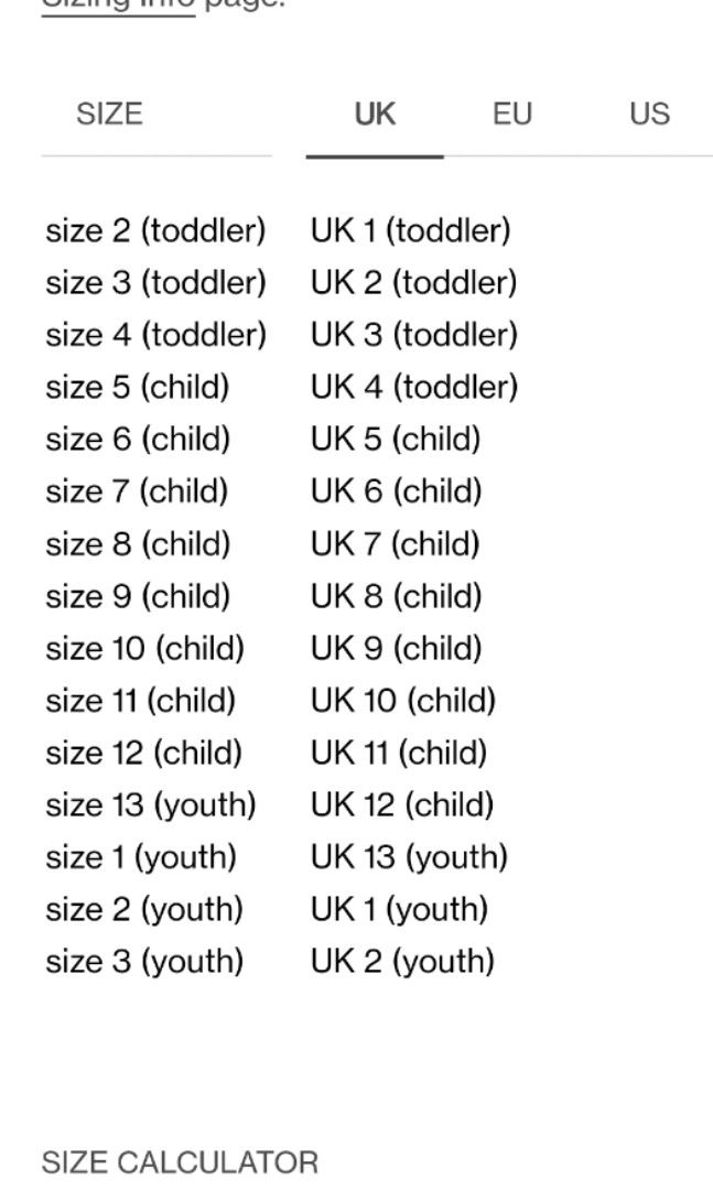Children's size clearance 13 in european