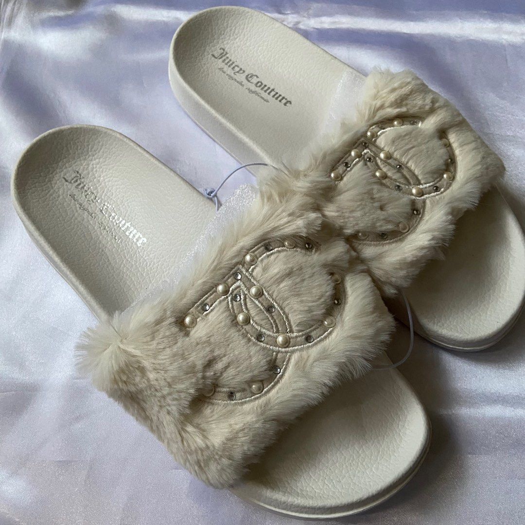 White fluffy hotsell flip flops