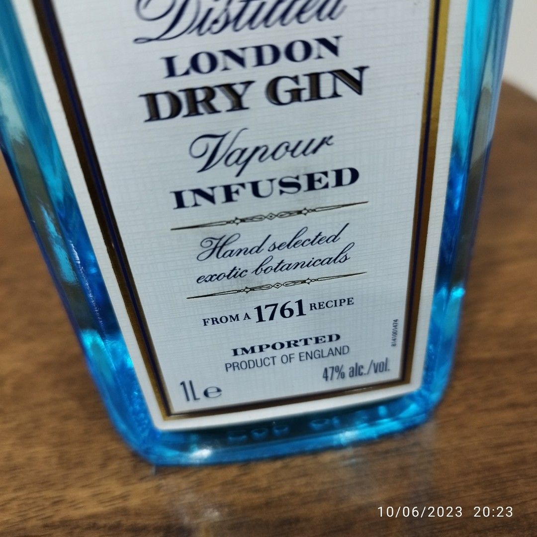 Bombay Sapphire 1 Liter segel Original, Makanan & Minuman, Minuman