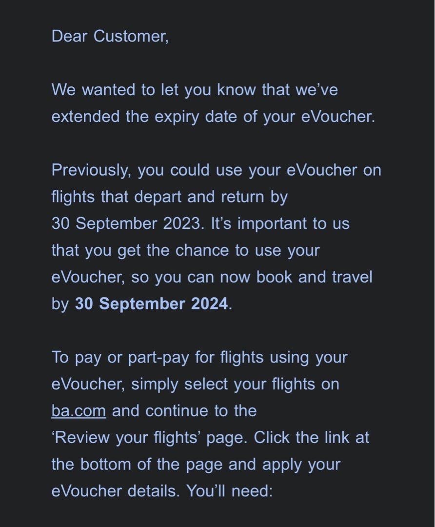 British Airways (BA) Flight Voucher, Tickets & Vouchers, Flights