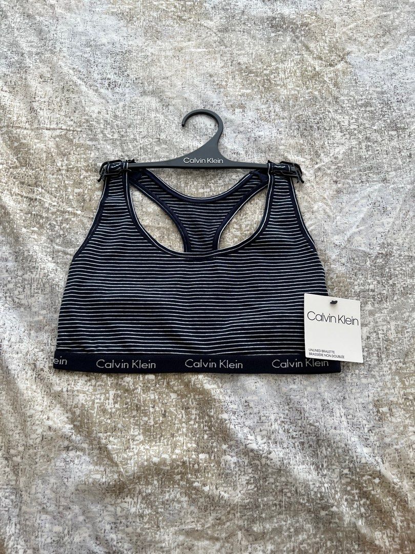 CK Bralette M Calvin Klein Women s Carousel Unlined Bralette Ania Stripe Shoreline Sports Bra Crop Top