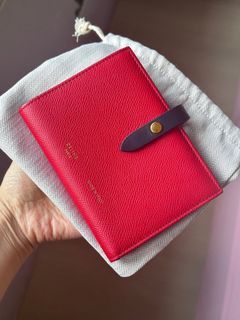 Celine Ladies Grained Calfskin Bicolour Strap Wallet In Powder/Red