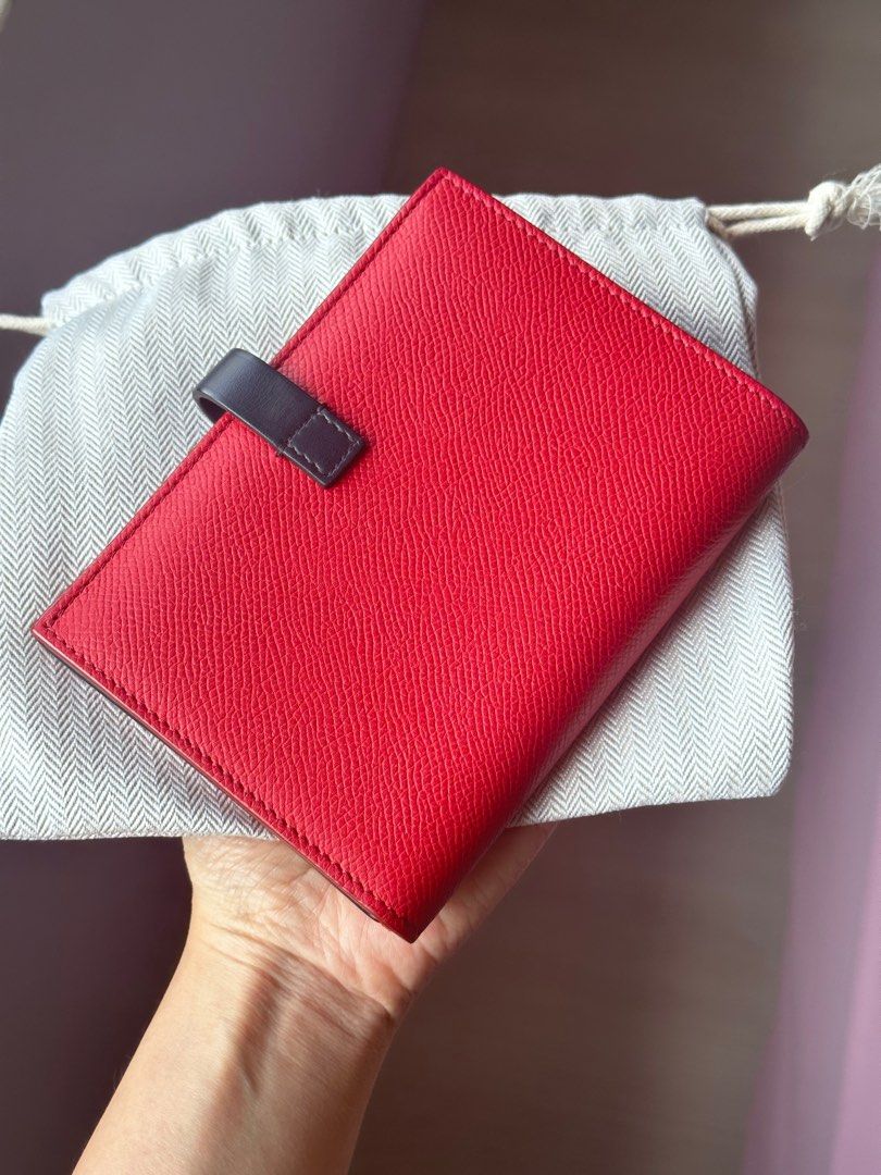 Celine Medium Strap Wallet in Bicolor Grained Calfskin in Red