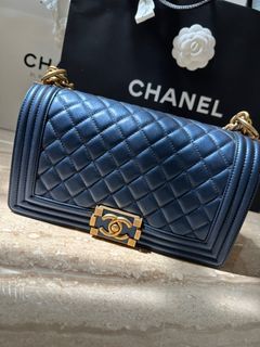 Chanel boy 25 珠光藍牛皮