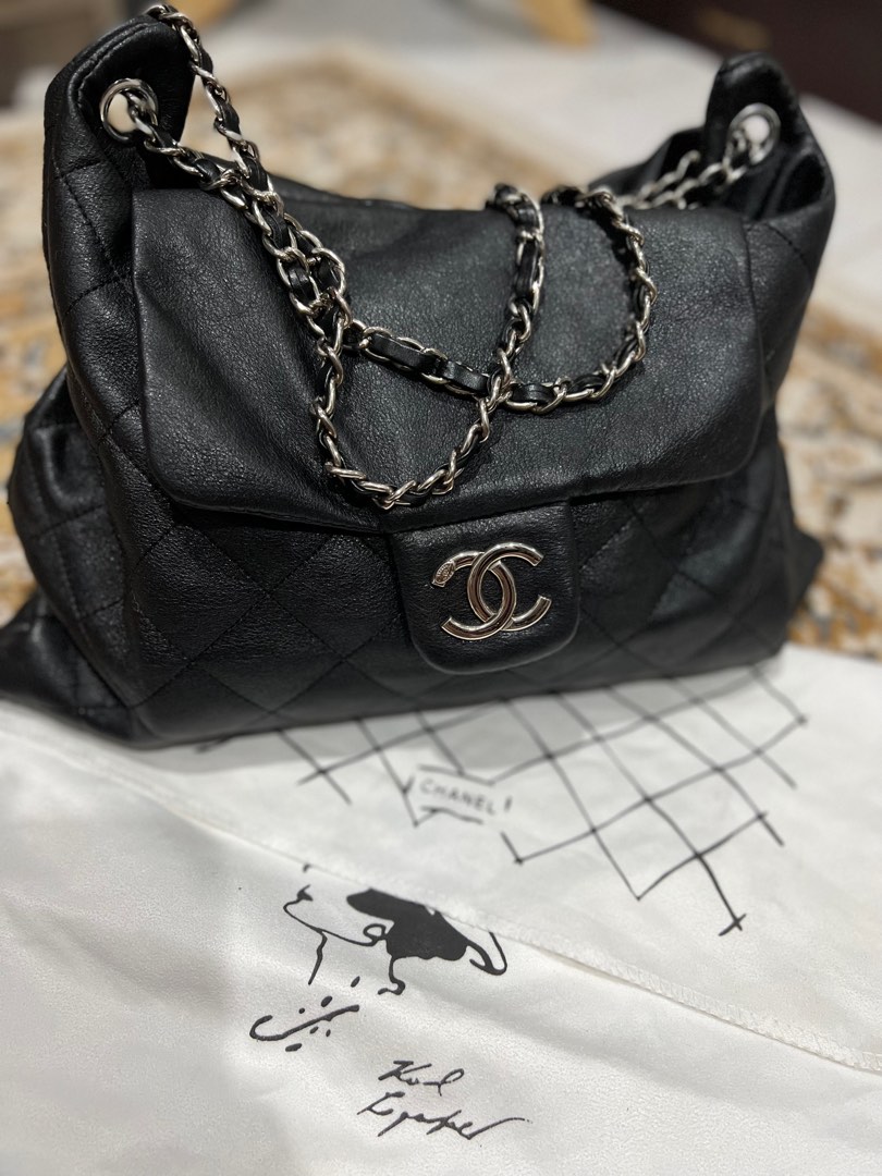 Chanel vintage 1980's Black Nappa Leather Frame Bag with Chain Detail