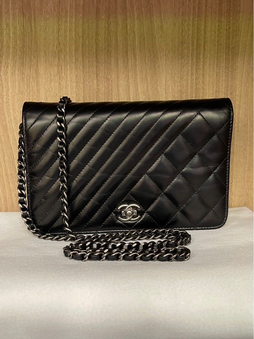 Chanel Lambskin Quilted CC Pearl Crush Wallet on Chain Woc Black