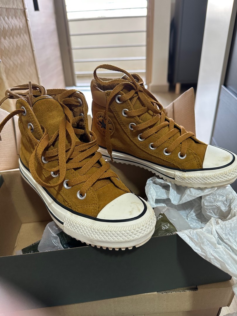 Converse All Star Leather Hi Top Sneakers in mustard brown