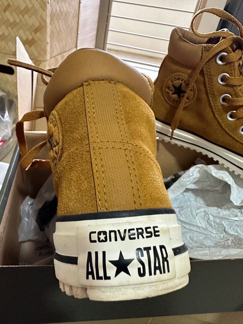 Converse All Star Leather Hi Top Sneakers in mustard brown
