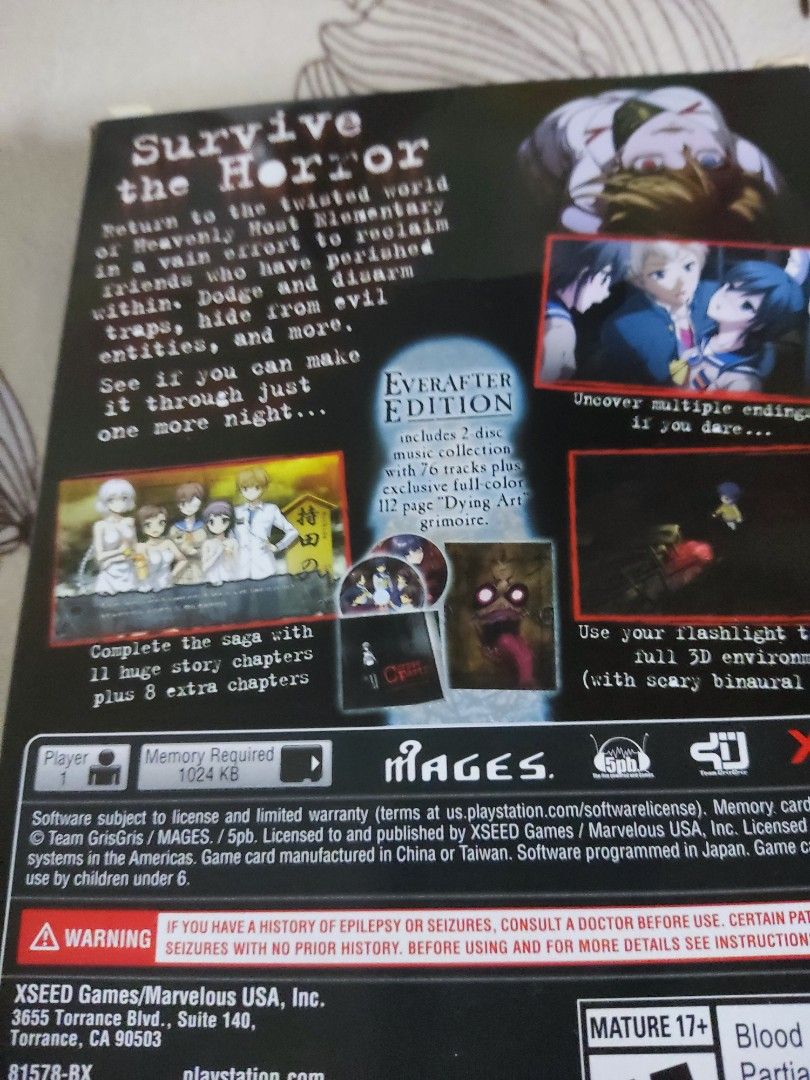 Corpse party blood drive NO GAME INSERTS AND EXTRAS ONLY (Category: PlayStation) located in Pasay City. Submitted by marcfortaleza2601 (Listing ID 1237202549, Image 2). Description: box and extra items only no game RFS : Decluttering.