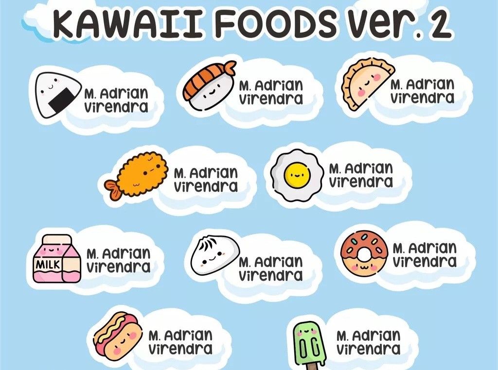 [72 stickers] Customised Personalised Kawaii Cute Foods Name Vinyl Waterproof Sticker, Hobbies