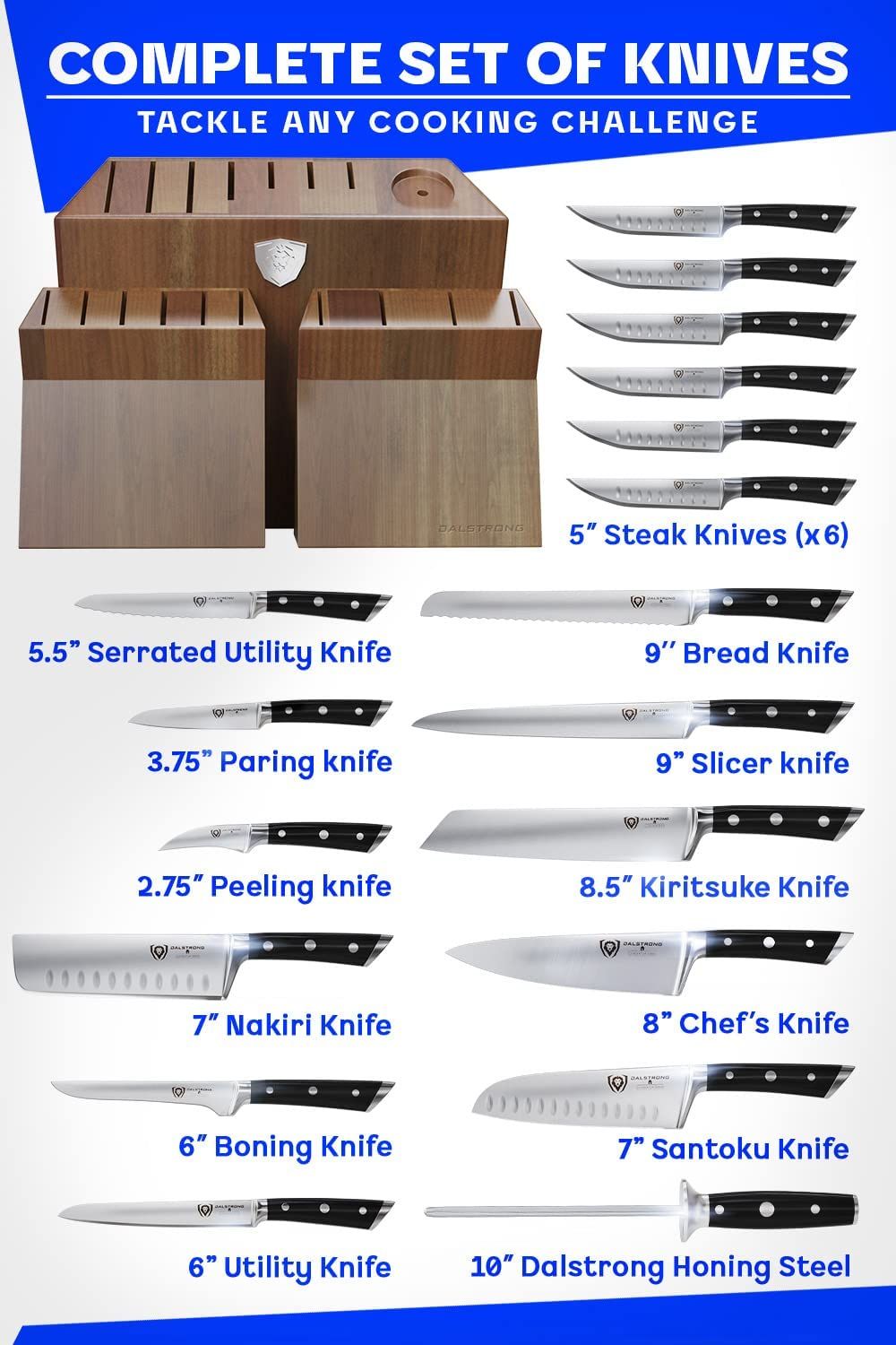 18 Piece Colossal Knife Set with Block | Gladiator Series | Knives NSF  Certified