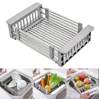 Dishes Dry Rack for Sink Stainless Steel Sink Drainer Retractable Stainless Sink Dish Drainer