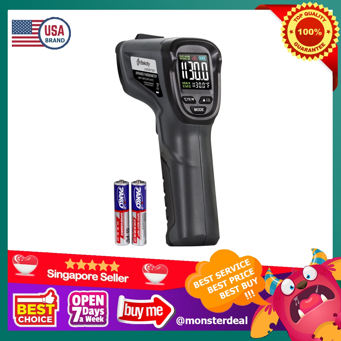 Etekcity Infrared Thermometer Temperature Gun 58°F to 1130°F, Laser