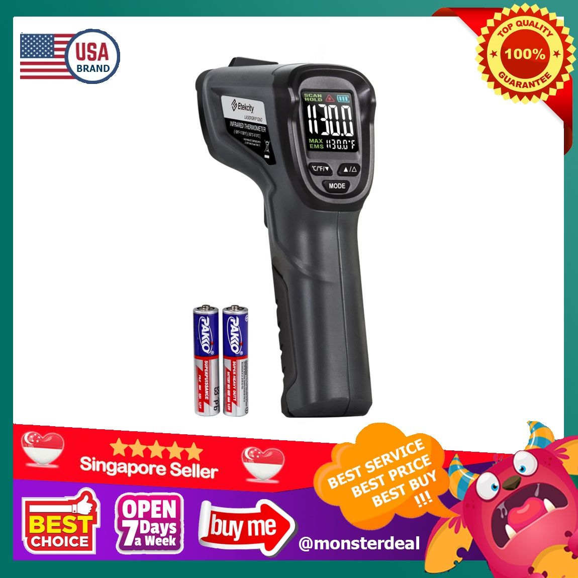 Etekcity Infrared Thermometer Temperature Gun 58°F to 1130°F, Laser Temp IR Tool for Cooking