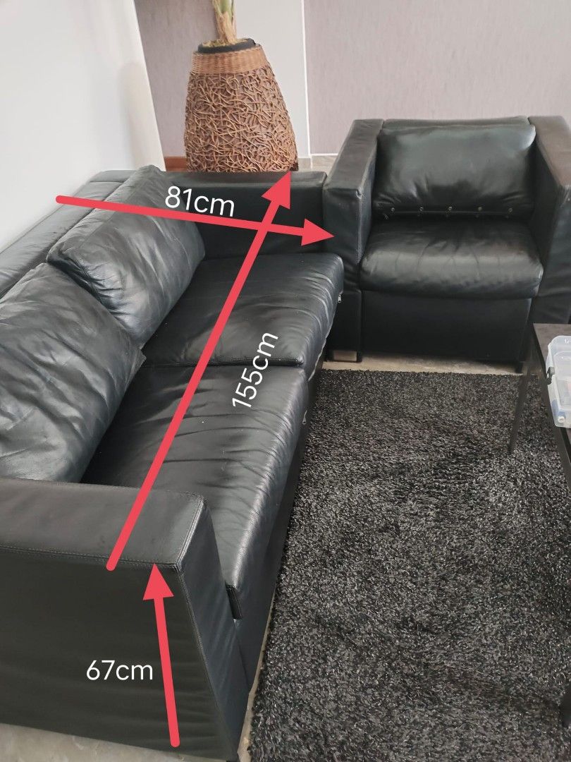 Full Leather Black Sofa Set Furniture And Home Living Furniture Sofas On Carousell 1303