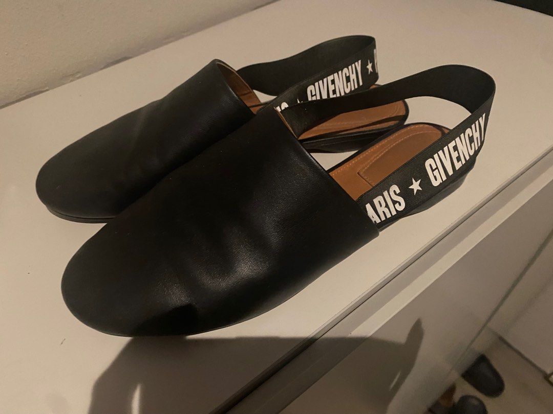Givenchy Black Leather Rivington Logo Slingback Flat Mules