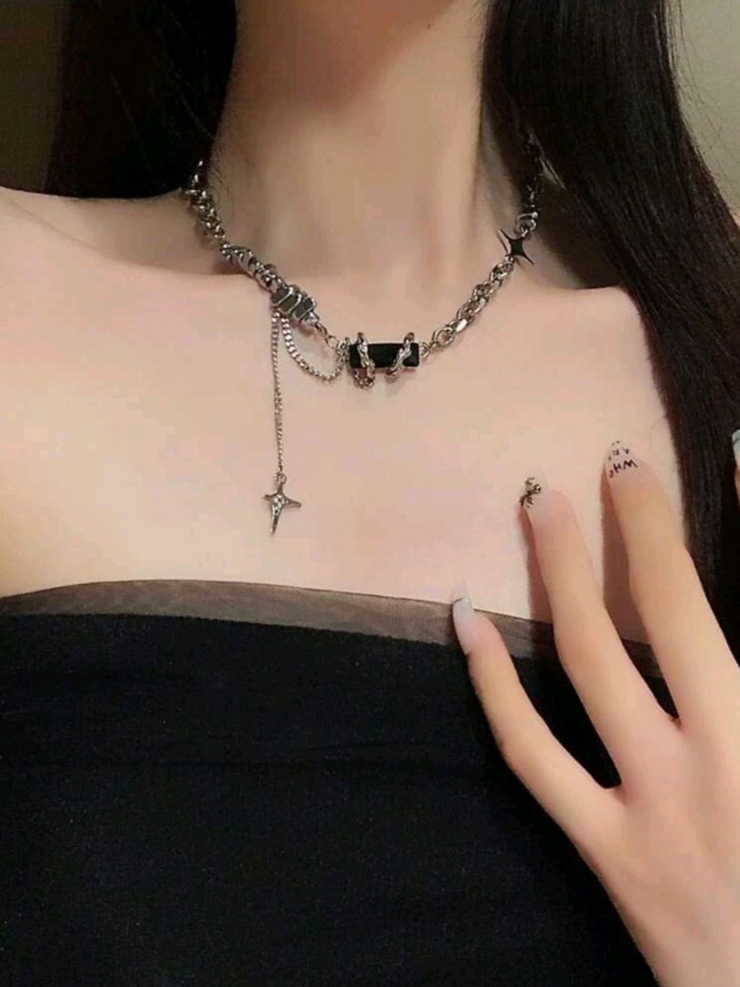 Love layered metal necklace gothic jojo bizarre adventure long layered  necklace chains necklaces