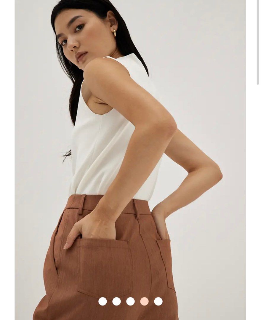 Hazel Relaxed Fit Tailored Pants (Tan), Women's Fashion, Bottoms, Other Bottoms on Carousell
