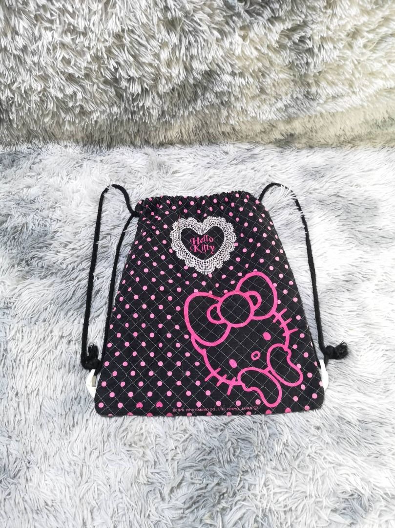 Hello Kitty Black Pink Diamond Stitch Drawstring Bag on Carousell