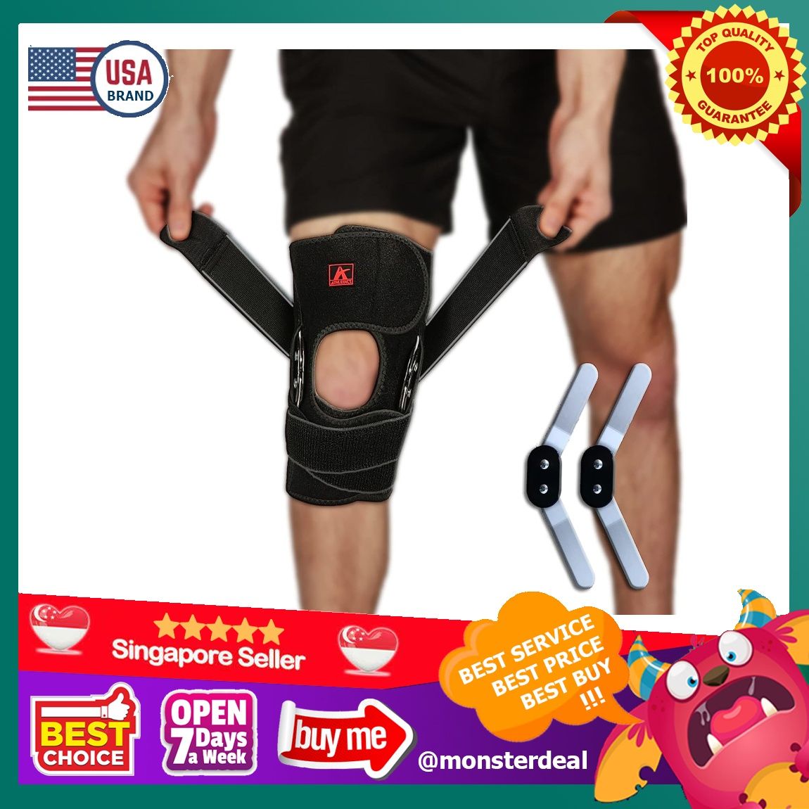Hinged Knee Brace Support with Strap & Side Patella Stabilizers for  Protection & Pain Relief for