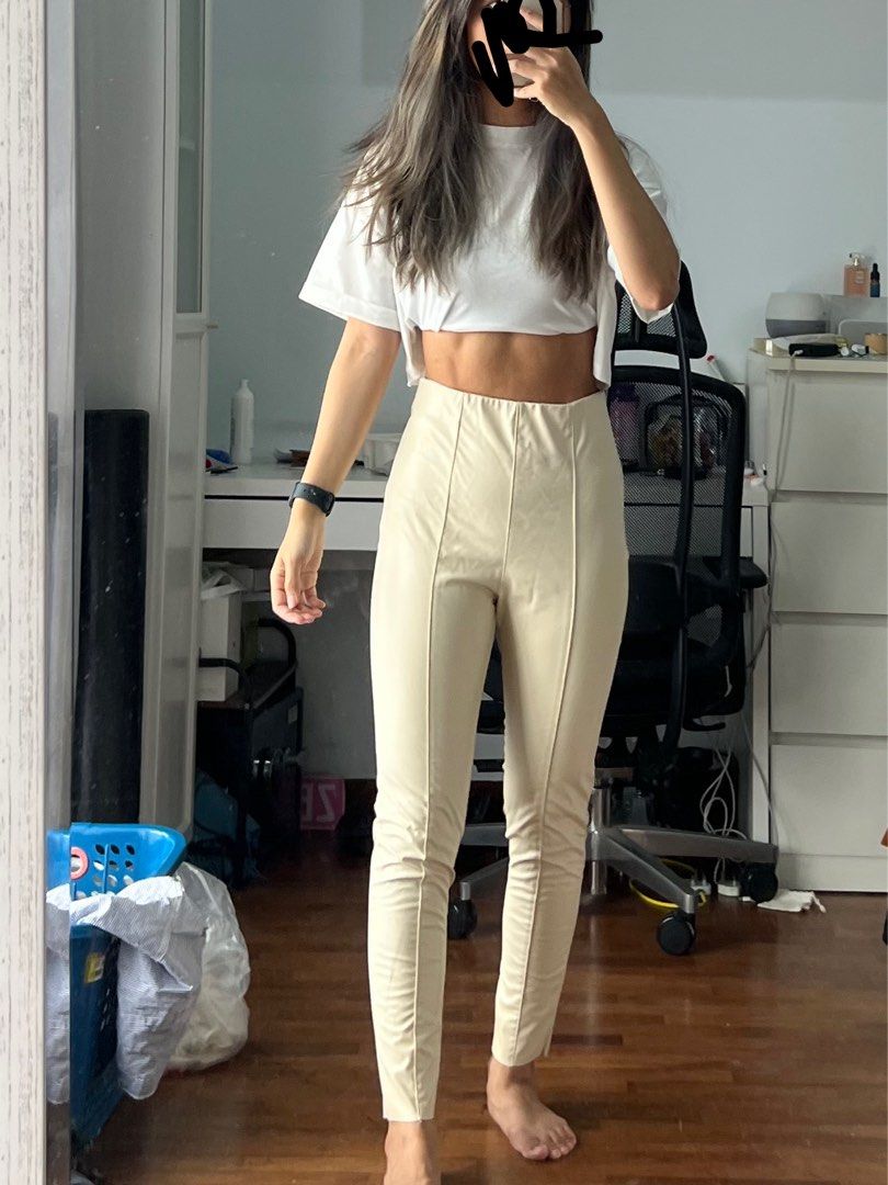 H&M cream white faux leather leggings