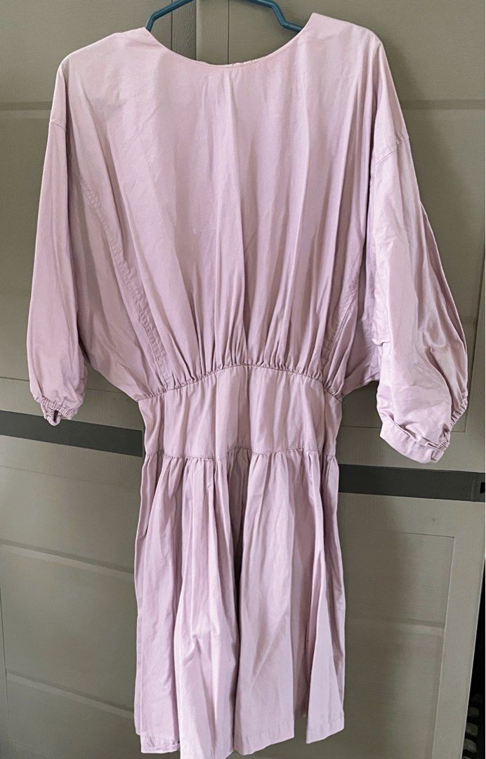 h&m purple puff sleeve dress Women's Light purple Puff-sleeved organza dress