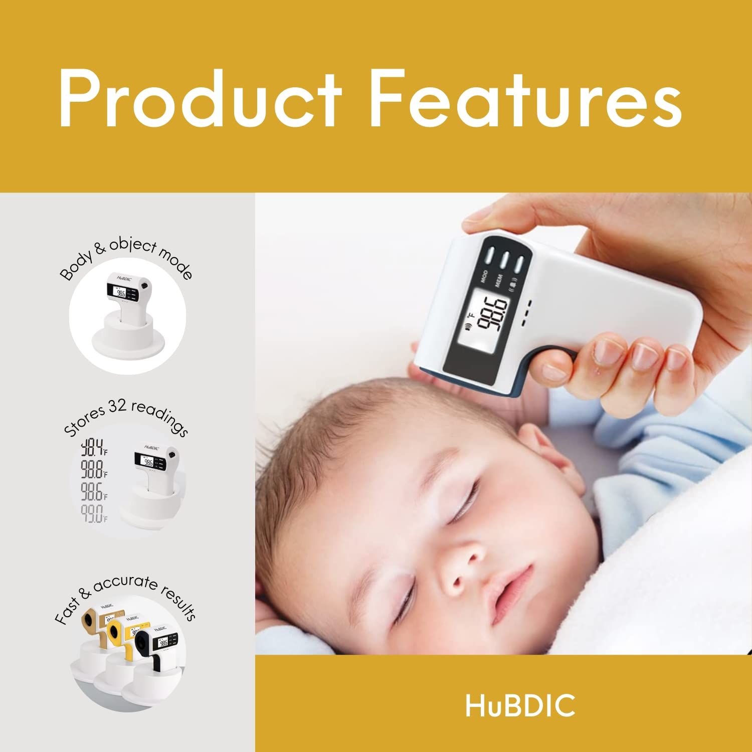 HuBDIC Infrared NonContact Digital Thermometer │ Made in S. Korea│ LCD