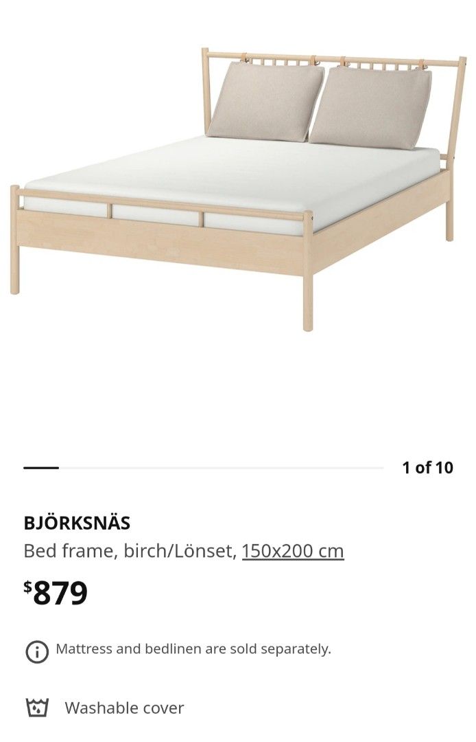 IKEA bjorksnas queen bed frame and vatnestrom mattress set, Furniture